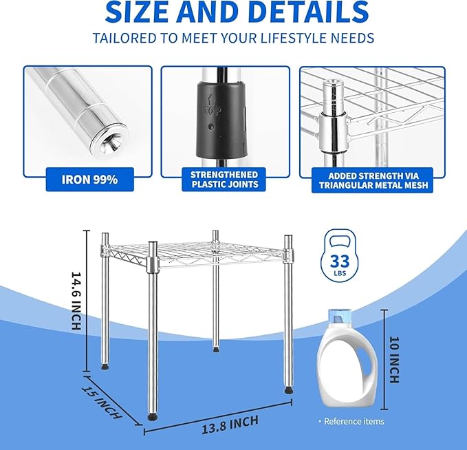 Simple Deluxe 1-Tier Shelving Unit, 15" W x 15" D x 13.8" H Wire Metal Storage Rack, Chrome
