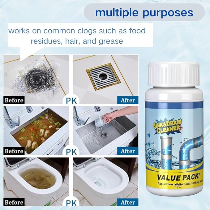 2 Pcs Sink and Drain Cleaner, Powerful Pipe Dredge Sink Cleaner Powder, Fast Foaming Drain Cleaner Pipeline Dredging Agent for Kitchen Toilet Pipeline Quick Cleaning (2) (2)