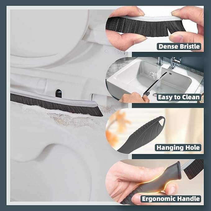 Toilet Brush, 2 Pcs Bathroom Cleaning Brush, Toilet Scrubber, Deep Toilet Bowl Brush with Hanging Hole, Multifunctional Gap Cleaning Brush, Bristles for Kitchen Sinks, Tub,Shower (6, Grey)