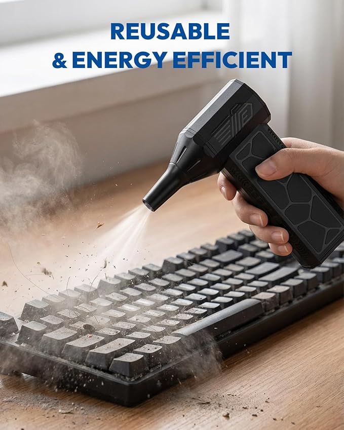 Compressed Air Duster, 130000RPM Super Power Rechargeable Cordless Electric Air Duster, 4 Gear Adjustable Mini Blower with LED Light for Electric Devices Computer Keyboard House Ourtdoor Car
