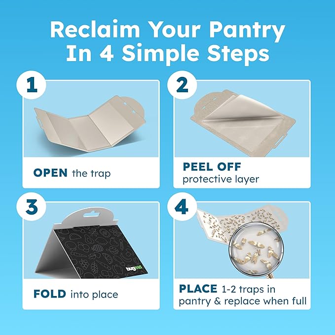 BugMD Pantry Moth Traps (18-Pack) – Pheromone-Based Sticky Glue Traps, Non-Toxic, Kills Indian Meal Moths – Kitchen & Food-Storage Safe - Black