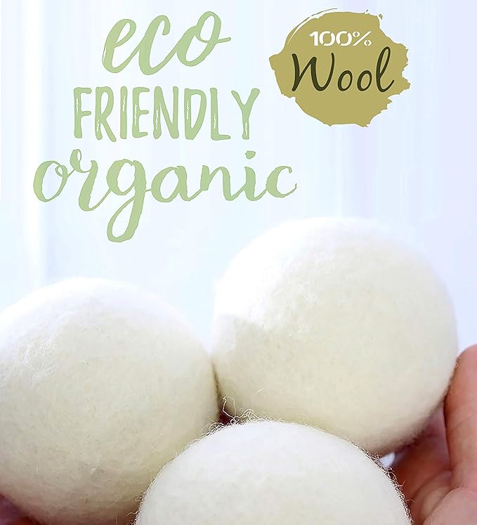 (WB0006-6 Pk Wool Dryer Balls - Premium XL Organic Eco-Friendly Natural Unscented Non-Toxic Felt Laundry Balls, Anti-Static, Chemical Free, Fabric Softener, 100% Natural New Zealand Wool