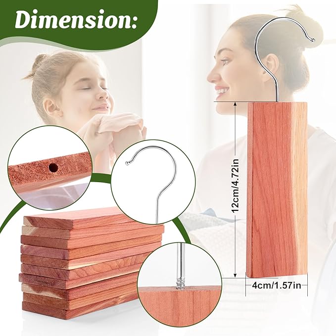ESRICH Cedar Blocks for Clothes Storage,32 Pack with Metal Hooks,100% Natura Cedars Wood for Closets,Cedars Planks with Sandpaper,Cedar Chips for Closets and Drawers
