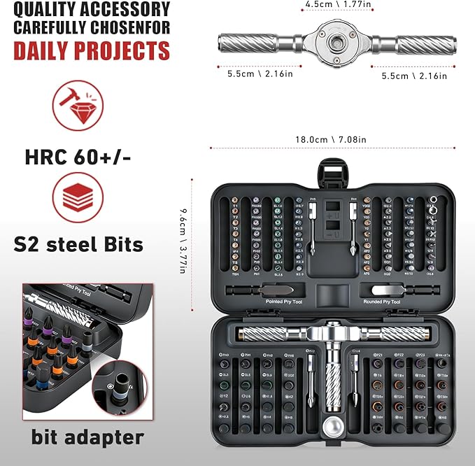 VMAN Ratchet Screwdriver Set, 100 in 1 magnetic Screwdriver sets, S2 Steel Bits, DIY Combination Flexible Shaft, Suitable for Furniture Assembly, Precision Electrical Appliance Repair, Bicycle Tools