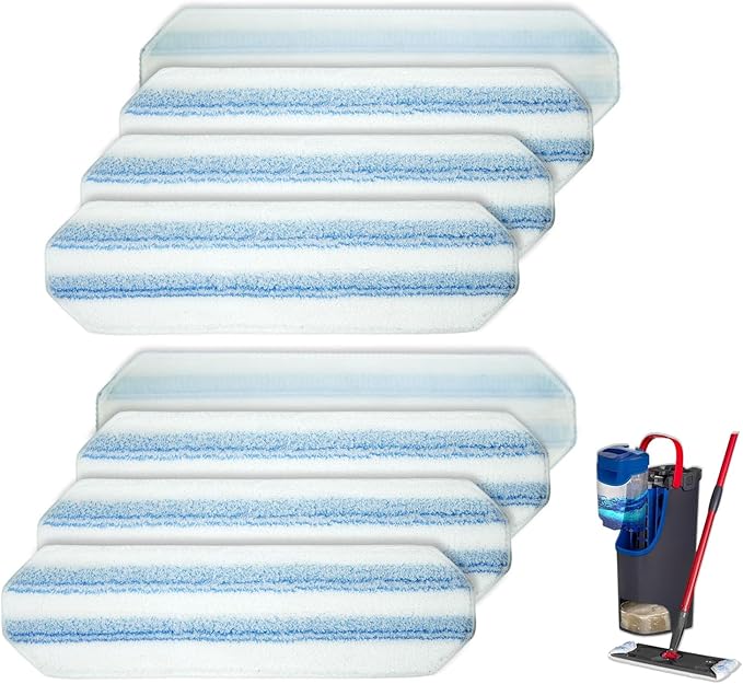 8 Pack Replacement Pads for O Cedar H2prO Flat Mop System, Flat Pads for Ocedar Flat Mop System, Machine Washable/ Reusable, Powerful Stain Removal, for Hardwood, Tile, Marble, laminate floors.