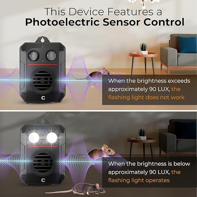 Ultrasonic Mice Repeller for Car Electronic Mice Repeller Squrriel Deterrent Waterproof Under Hood Mouse Control Rat Repeller with Flashing Lights and Magnet for Indoors and Outdoors