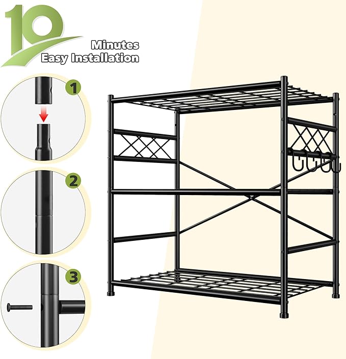 Durayloly 3Tier Storage Shelves Metal Shelving Unit Organizer,Adjustable Wire Shelving Rack Pantry Kitchen with Hooks,Shelves for Laundry,Office and Bathroom closet shelves 23.6" W x 13.8" D x 30.9" H
