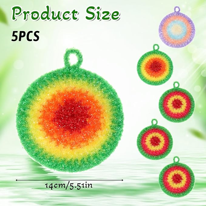 5 Pcs Reusable Dish Cloths 6.3" Dishwashing Towels Set Dish Sponge Cleaning Scrubber Cloth Round Non Scratch Kitchen Cleaning Cloths Hangable Housework Scouring Pad