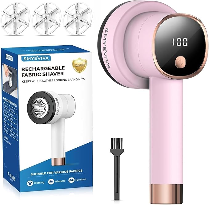 Rechargeable Fabric Shaver for Clothes: 6-Leaf Blades & 3 Speeds to Remove Pilling, Fuzz & Lint Balls - with LED Display, Portable Electric Lint Remover for Sweater, Couch, Blanket, Furniture