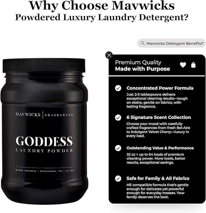 Luxury Laundry Detergent Powder (Goddess) 32 Oz – Concentrated for Tough Stains and Odors, For All Washing machine types – Gentle on Fabrics