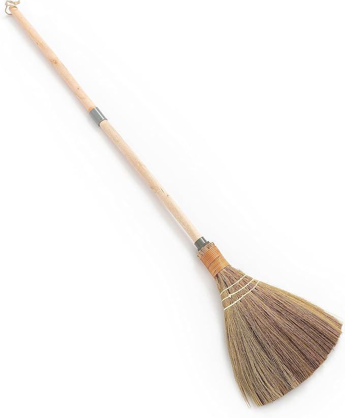 BMart Home Vietnamese Broom, Long Handle Indoor & Outdoor Floor Sweeper, Sturdy Wooden Handle for Strength & Durability, Wedding Broom - 9.84'' Width, 47.44'' Length