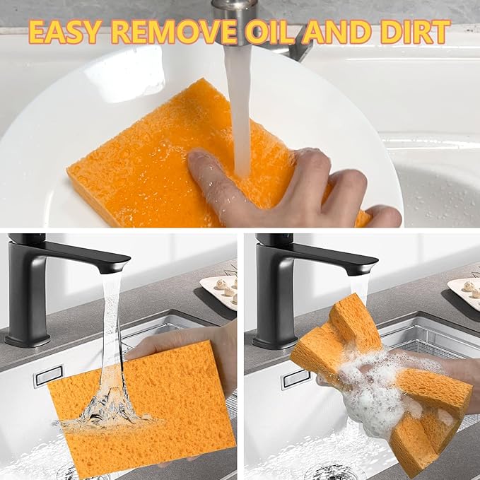 Cellulose Sponges, Large Size 4" x 6" x 1" - Heavy Duty Scrub Kitchen Sponge, Clean Tough Messes Without Scratching Kitchen Cleaning Pads, Pop Up Eco DIY (6 Pack), Yellow
