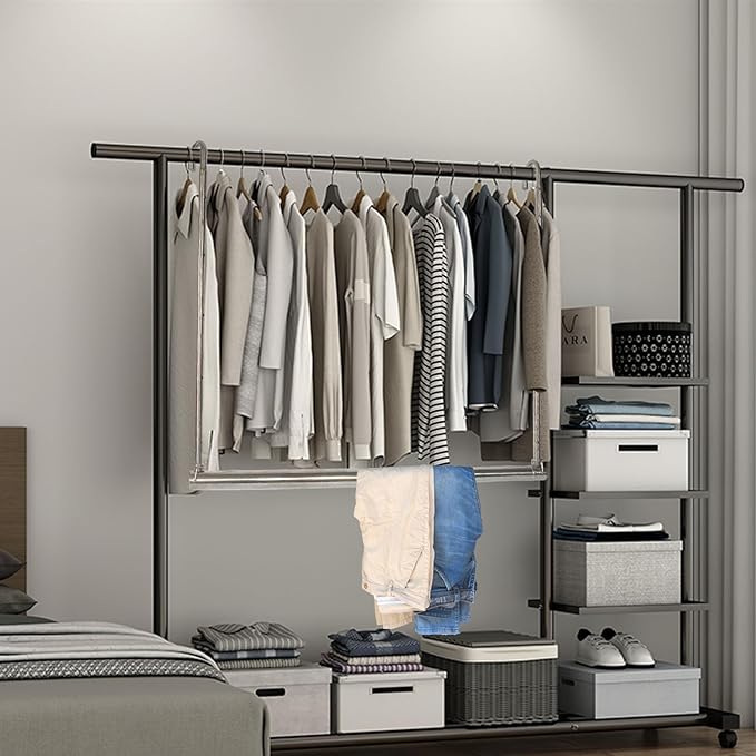 Closet Hanging Rod, Adjustable Width and Height Space-Saving Clothes Hanging Bar, 1 Pack Chrome