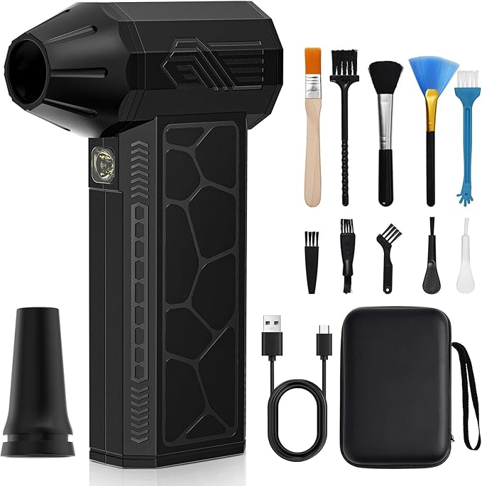 Compressed Air Duster, 130000RPM Super Power Rechargeable Cordless Electric Air Duster, 4 Gear Adjustable Mini Blower with LED Light for Electric Devices Computer Keyboard House Ourtdoor Car