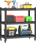 Standing Storage Racks,3 Tier Garage Shelving Heavy Duty Adjustable Garage Shelves,Large Modular Shelving Unit Storage Organizer for Kitchen/Bathroom/Pantry/Office-Assembly Required(Black)
