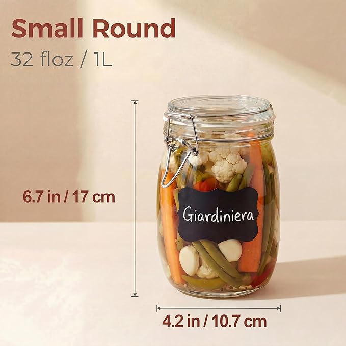 HomArtist 32 oz Wide Mouth Glass Jars with Airtigh Lids, 4 Pack Glass Pickling Jars for Canning, Fermenting, Large Mason Storage Container for Coffee, Flour, Sugar, Pasta