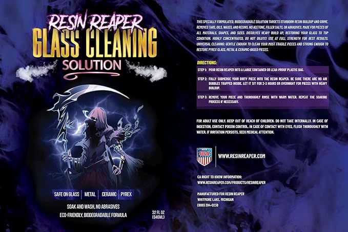 Resin Reaper Glass Cleaner 2-Pack 64 OZ | Pipe Cleaner | Safe on Glass, Metal, Ceramic, and Pyrex | Soak and Wash - No Abrasives - Eco-Friendly, Biodegradable Formula