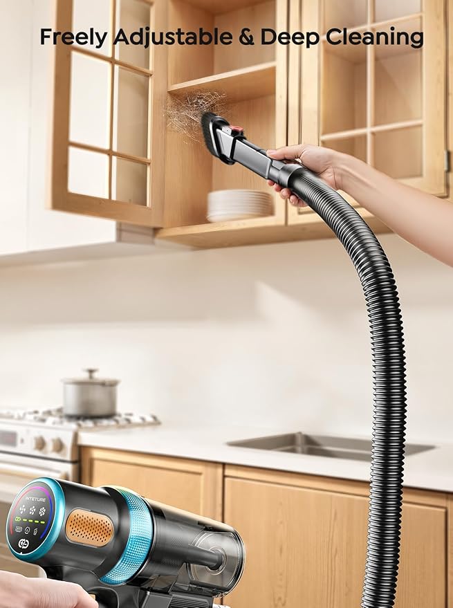 INTETURE Cordless Vacuum Cleaner, 600W 50KPA 65Mins Vacuum Cleaners for Home, Upgraded Stick Vacuum with 3.3Ft Extendable Hose, LED Touch Screen & Wall Charging Station for Hard Floor Carpet Car Pet