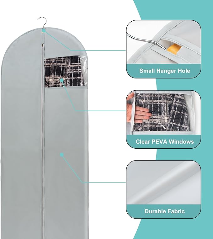 MsKitchen Dress Bags for Gowns Long, 65" Long Dress Bags for Hanging Clothes Clear Windows Foldable Long Garment Bag for Storage and Travel-24"x 65"/2 Pack