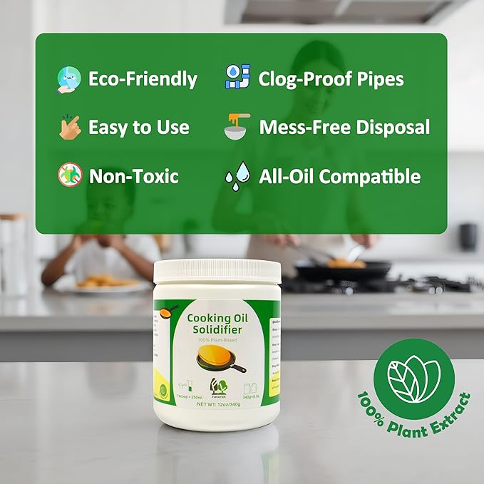 Cooking Oil Solidifier Powder for Easy Disposal, Algae Hardener, Grease Solidifier, Frying and Vegetable Canola Fry Oil Hardener, Solidifying Powder to Gel, 100% Plant-Based, 24 oz Value Pack