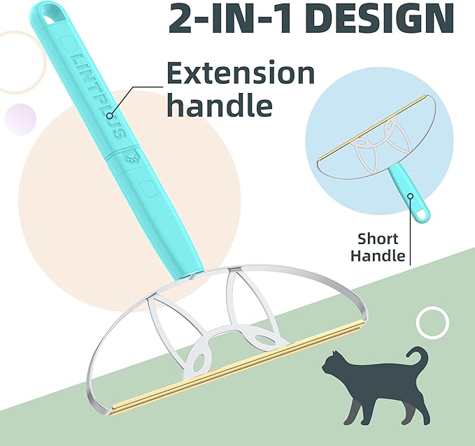 MAX & Pro LINTPLUS Pet Hair Remover Bundle-2-in-1 Adjustable & Fixed Handle Duo, Large + Compact Tools for Carpets, Furniture, Cars, and Tight Spaces