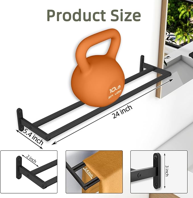 24 Inch Double Towel Bar for Bathroom Wall, Stainless Steel Towel Racks for Bathroom Wall Mounted Rustproof, Long Towel Rod Hand Towel Holder for Bathroom Toilet Kitchen Towel Storage - Matte Black