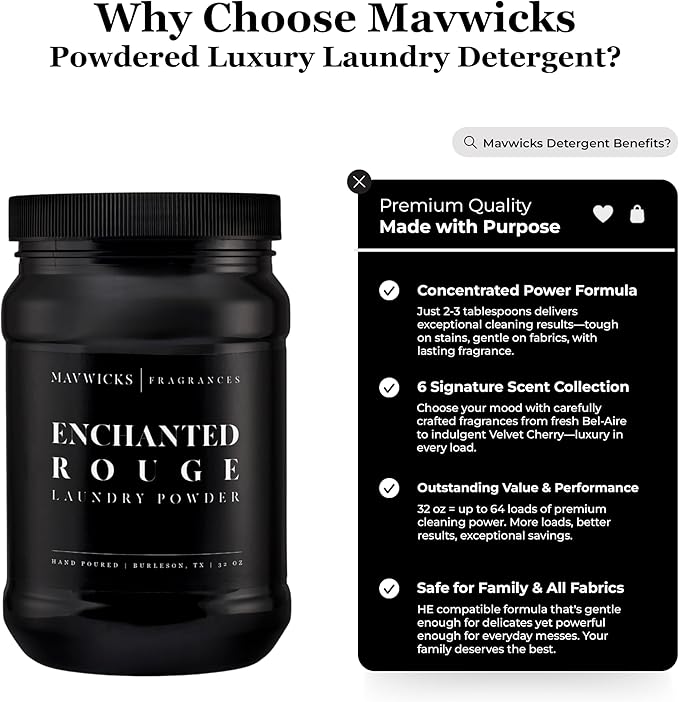 Luxury Laundry Detergent Powder (Enchanted Rouge) 32 Oz – Concentrated for Tough Stains and Odors, For All Washing machine types – Gentle on Fabrics