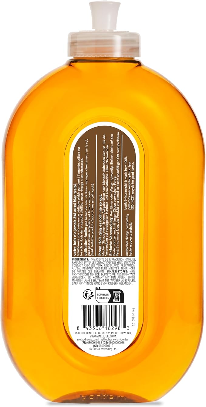 method 1 x 739ml Wood Floor Cleaner for Radiant Shine Fresh Almond Scent Thorough Cleaning