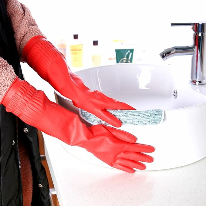 Rubber Cleaning Gloves Kitchen Dishwashing Glove 6-Pairs,Waterproof Reuseable.(Large)