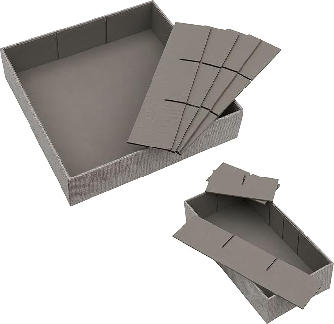 Household Essentials 3 Piece Drawer Organizers Starter Set, Customizable Inserts, Large Tray and 2 Small Trays, Silver