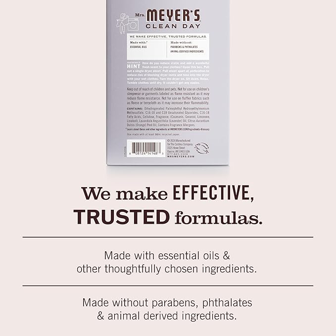 MRS. MEYER'S CLEAN DAY Dryer Sheets, Lavender, 80 ct