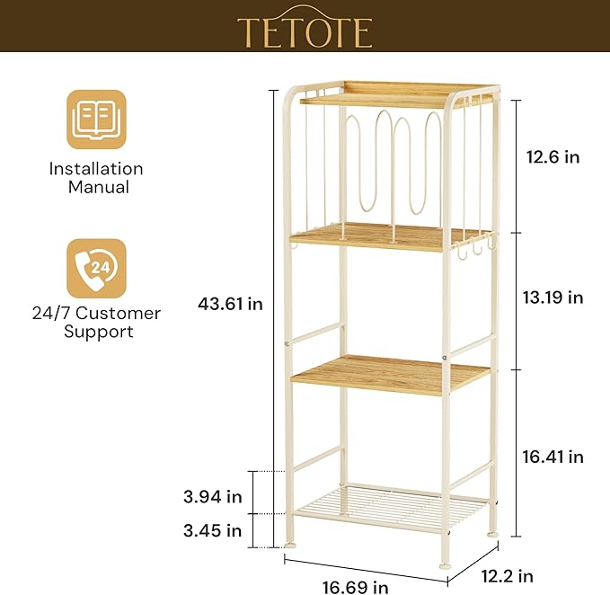 TETOTE Towel Rack 4-Tier M-Shaped Detachable Dividers Towel Storage Organizer with Hooks Modern Towel Stand Shelf for Bathroom, Pool, Kitchen, Living Room, White