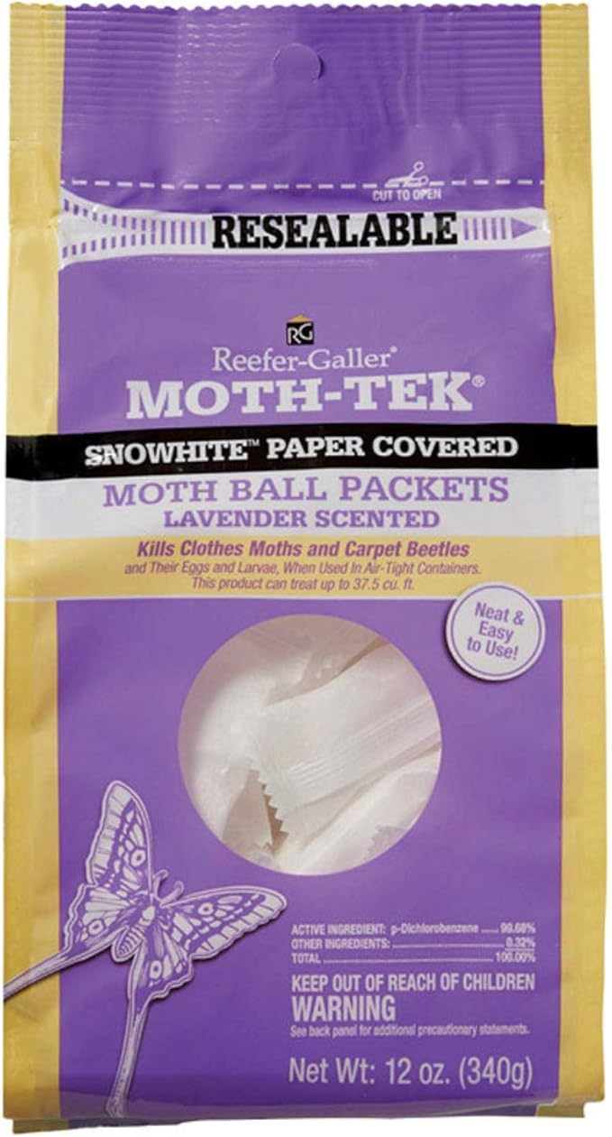 Moth-Tek Lavender Scented Moth Ball Packets, Kills Clothes Moths, Carpet Beetles, Eggs & Larvae, 12 oz