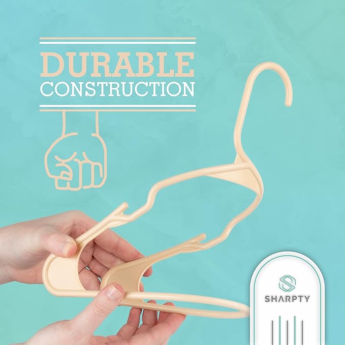 Sharpty Plastic Hangers Clothes Hangers for Clothing, Closet, Coats & Shirts - Notched, Durable & Space Saving - for Everyday Standard Use, Room Essentials & Basics - 20 Pack - Beige