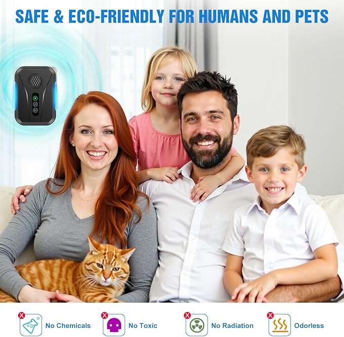 Upgraded Ultrasonic Repellent Plug in Indoor Pest Control Repellent for Mouse, Bugs, Spiders, Rodent, Roaches, Ant, Flea,Mosquito Repellent 3 Mode Switching, 6 Packs