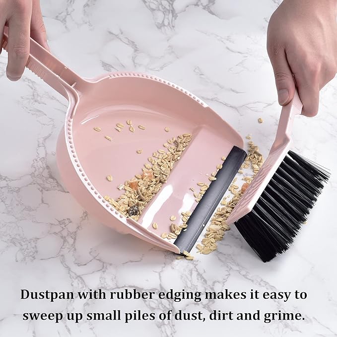 Small Mini Broom & Pink Dustpan Set for Home Kitchen Office Car