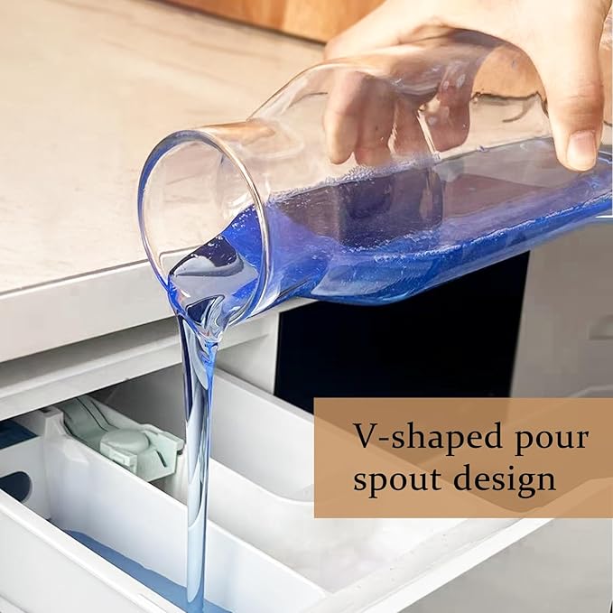 Glass Laundry Storage Containers Set, 4 Pack Liquid Detergent Dispenser with Cork Lid & Laundry Room Organization Jar with Acacia Lid, Fabric Softener Dispenser Bottles and Powder Detergent Organizer