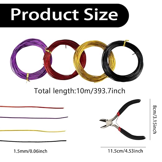 4-Roll Anodized Aluminum Bonsai Training Wire with Wire Cutter - Indoor Garden DIY Tools for Bonsai Trees