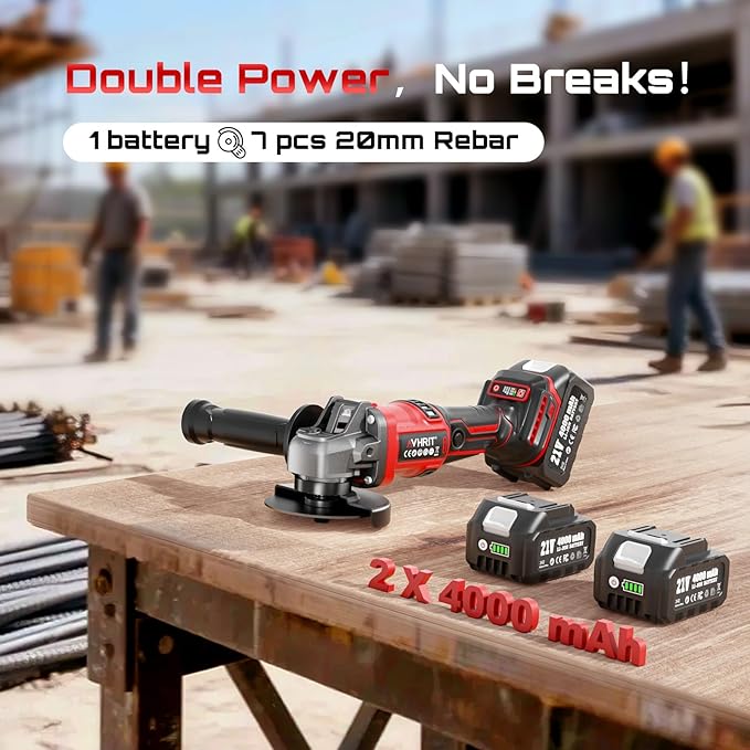 Cordless Angle Grinder, 4-1/2" Battery Grinder with 2 Batteries, LED Display,Burshless motor for Metal Cutting Grinding, Rust Removal
