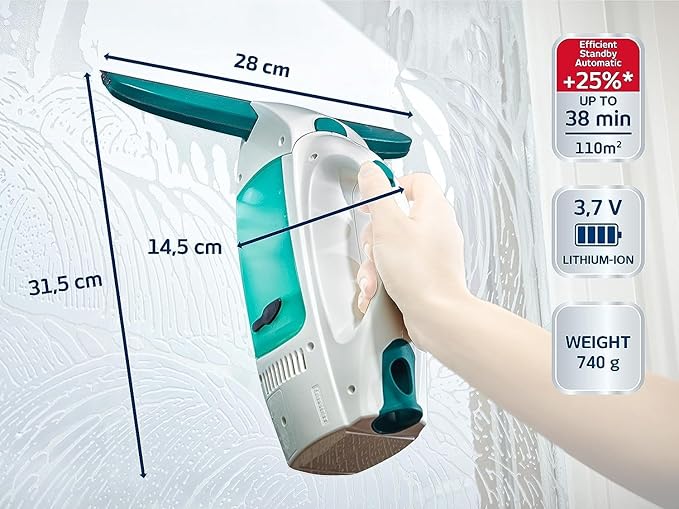 Leifheit Window Vacuum Cleaner Dry&Clean, Modular with Unique Handle System and Intelligent Standby, Window Cleaner, Battery-Powered, White Blue