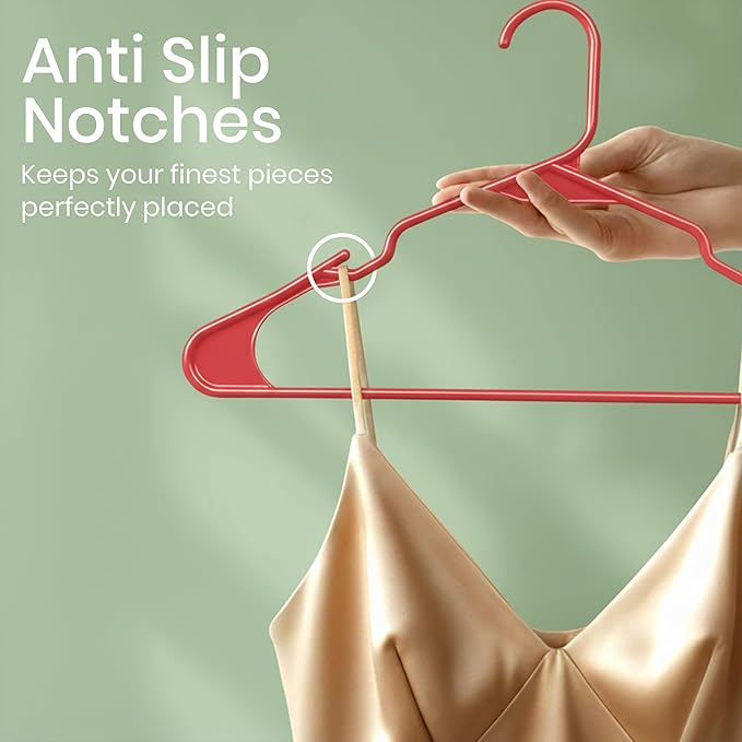 Utopia Home Plastic Hangers 30 Pack - Perfect Space Saving Clothes Hanger - Durable and Strong - Perfect Closet Organizers with Shoulder Grooves (Red)