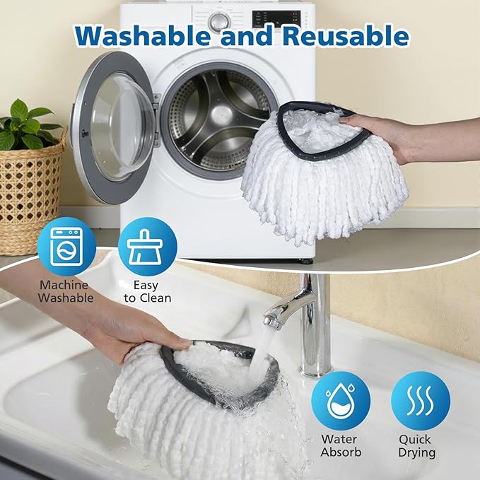 Spin Mop Replacement Head Spin Mop Refills Compatible with O Ceda EasyWring 1-Tank System, 2 Microfiber Spin Mop Head, 1 Triangle Mop Base Head and 4-Section Iron Mop Handle 30-58in for 1 Tank System
