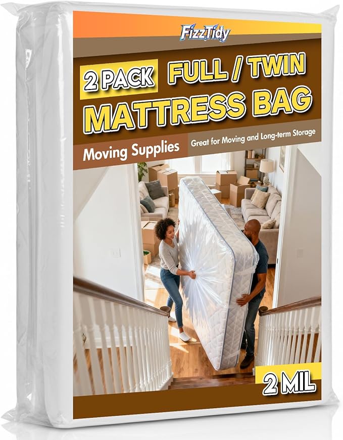 2 Pack Mattress Bags for Moving & Storage - 98" x 56" x 14'' for Twin/Full Size, Waterproof & Tear-Resistant, 2.0 MIL Heavy Duty Mattress Cover Moving Supplies