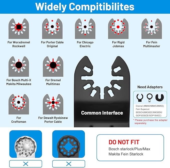 Oscillating Multi Tool Blade Kit 22PCS, Oscillating Tool Blades with Sandpaper, Multitool Blades Kits for Wood Metal Plastics
