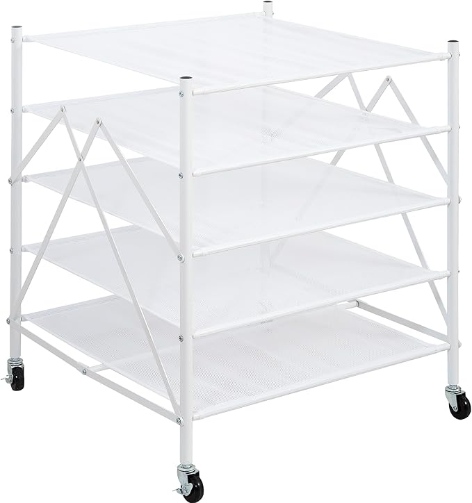 STORAGE MANIAC Sweater Drying Rack, Mesh Clothes Drying Rack, Stackable Laundry Drying Rack, Lay Flat Dryer for Delicates, Portable Dry Rack for Indoor or Outdoor, White, 5 Tier Foldable