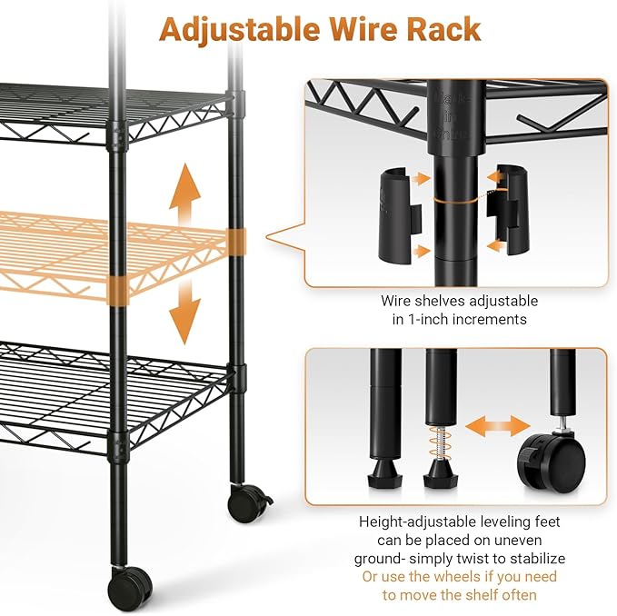 Simple Deluxe Heavy Duty 5-Tier Storage Shelving Unit, 35.83" W x 13.98" D x 61.02" H, 1250 Lbs Loading Capacity, Black