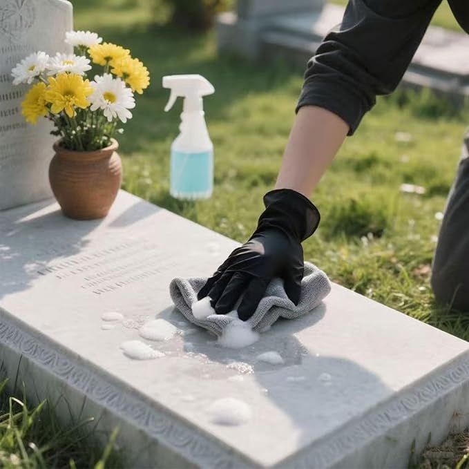 Granite Headstone Cleaner Kit - Heavy Duty 6-Piece Stone Scrub Set for Cemetery Maintenance, Includes Stiff Bristle Brushes, Scraper, Sponge & Towels Cleaning pot (Granite/Marble/Sandstone)