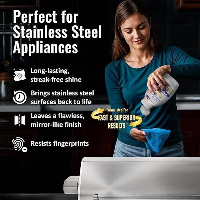 Stainless Steel CPR Kitchen Stainless Steel Cleaner and Polish for Appliances- Cleaner Removes Fingerprints, Water Marks and Grease. Refrigerator Cleaners, Stoves, & Dishwashers (18 Ounce (Pack of 2))