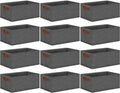 GhvyenntteS Small Fabric Storage Bins 12 Pack, 11.8" x 7.87" x 5.11" Storage Basket with Leather Handles, Closet Storage Bins for Shelves, Storage Baskets for Shelves, DVD Storage (Grey)