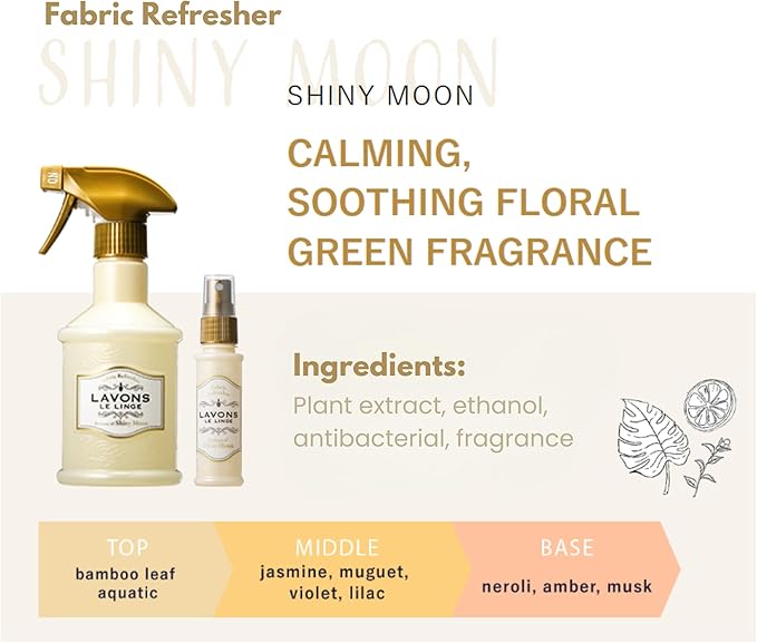 LAVONS Fabric Spray Freshener for Carpet Fresh, Pet Safe Linen Spray for Bedding, Organic Fabric Refresher Spray for Home & Offices, Natural Carpet Freshener from Japan, 12.5 Fl Oz SHINY MOON 2EA